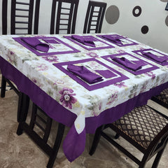 Purple Bordered Printed Cotton Reversable Dinning Set - Brookblad Floeral