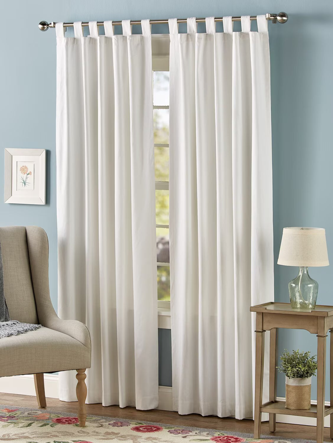Pack Off 2 PC Plain Dyed Tab Top Curtains with lining-