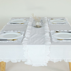 Luxury Cotton Dinning Set With Frilld - White
