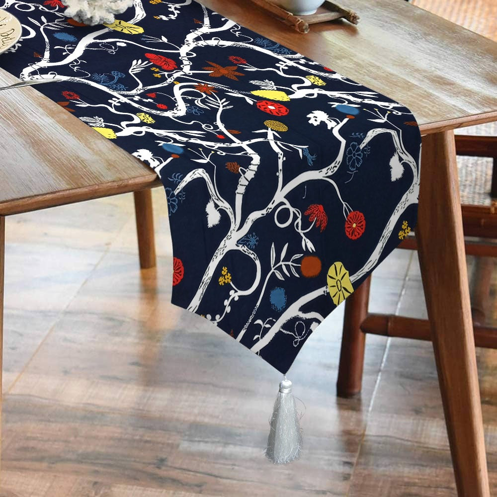 Durable Cotton Duck Printed Table Runner With Tesals -Blue Bells