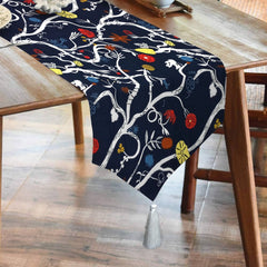 Durable Cotton Duck Printed Table Runner With Tesals -Blue Bells