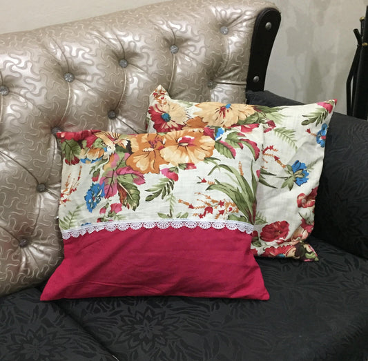 Bella Rese Red- Cushion Cover Set With lace