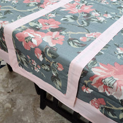 Peach Bordered Printed Cotton Reversable Dinning Set - Flowrence Grey