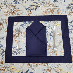 Royal Blue Bordered Printed Cotton Reversable Dinning Set - Summer Fresh