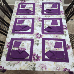 Purple Bordered Printed Cotton Reversable Dinning Set - Brookblad Floeral