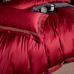 Embroidered Cotton Satin Luxury Baratta Stitch Tetra Line Duvet Set-Red - 99 Bedding Store