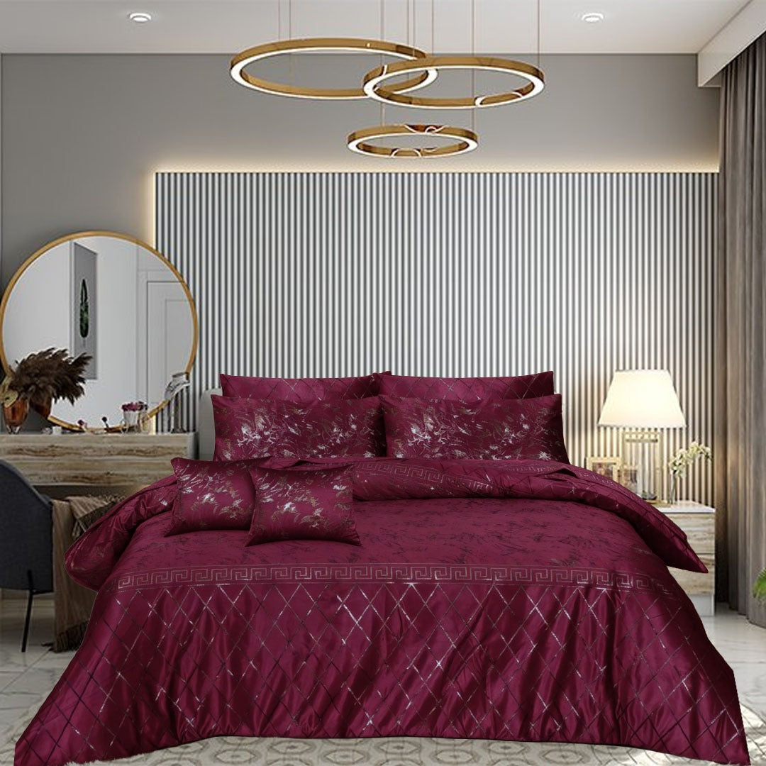 8 Pcs Greek Border Velvet Duvet Cover Set - Mahroon