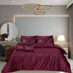 8 Pcs Greek Border Velvet Duvet Cover Set - Mahroon