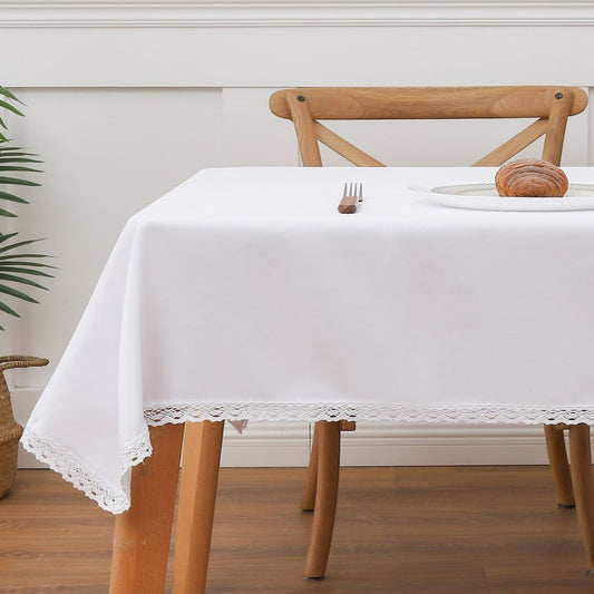 Decorative Cotton Tablecloth  White Wirh Lace