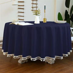 Cotton Decorative Round Tablecloth With Tesals-