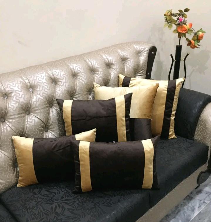 pack of 5 Cabana Strip Cushion Cover Gold and Brown
