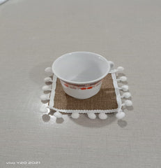 Jute Coasters Set Brown With Cute PomPom
