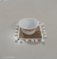 Jute Tolley Mat Set With Cute Pom poms - Brown