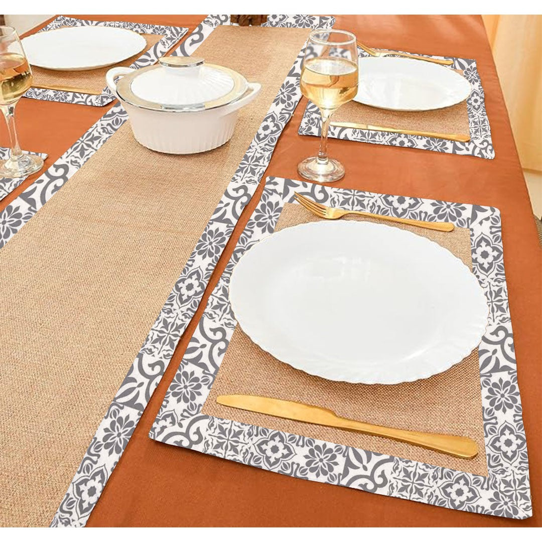 Jute Dinning Set With Border- Grey Morocen