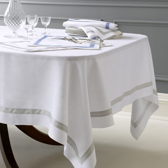 Decorative Cotton Tablecloth - White With Silver Ribon Work