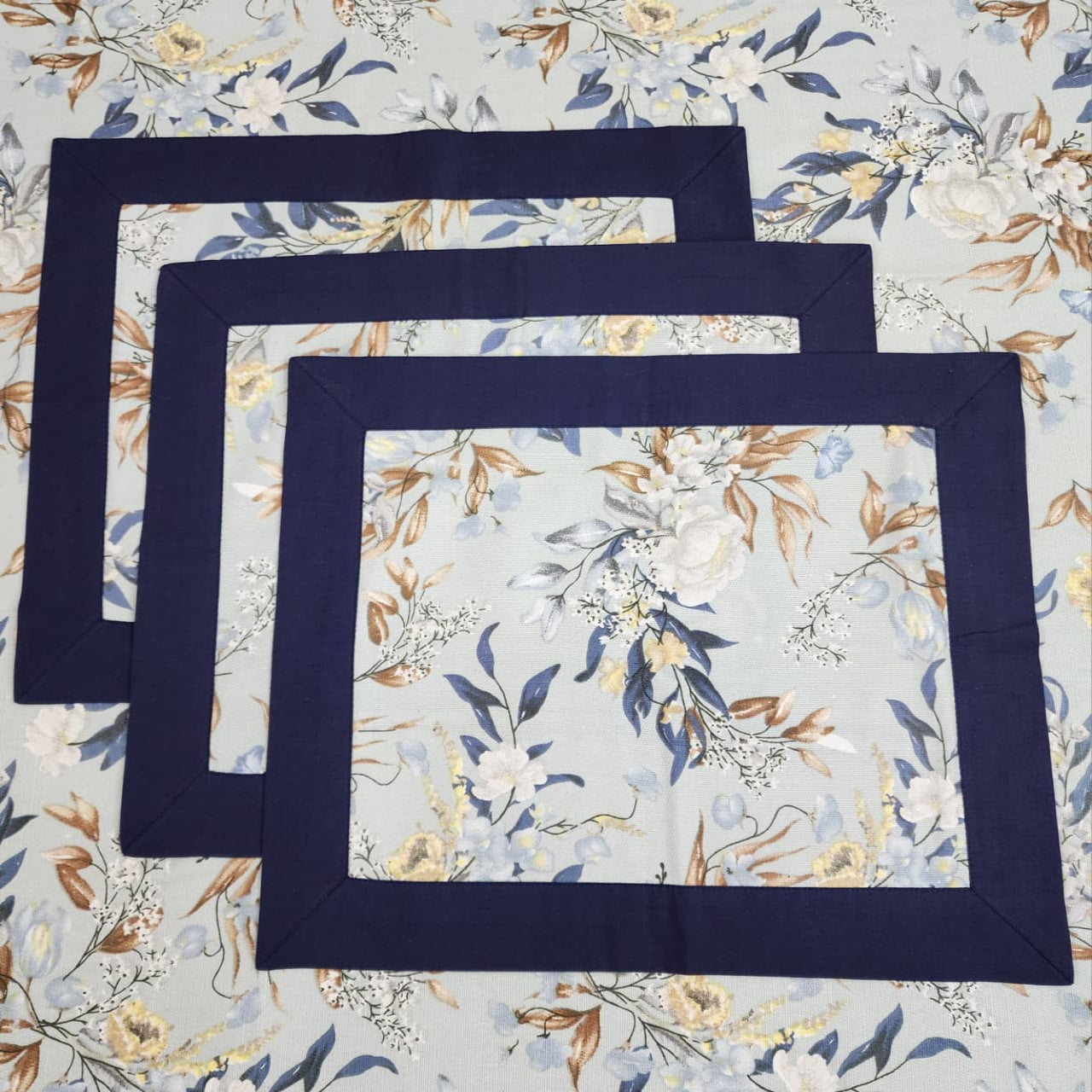 Royal Blue Bordered Printed Cotton Reversable Dinning Set - Summer Fresh