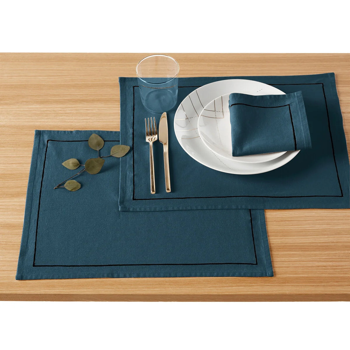 100%Cotton Dinning Set With Barrata - Prussian blue - 99 Bedding Store