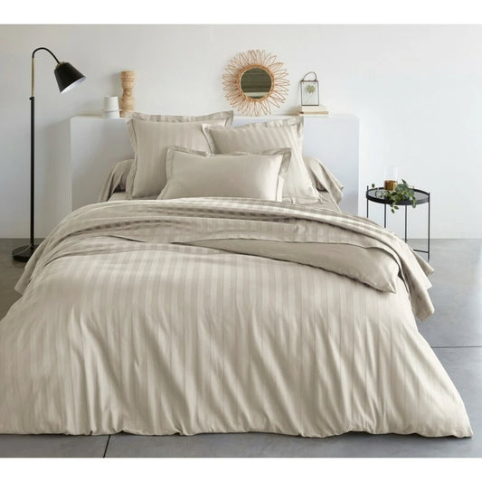 Luxury Strip Satin 6 Pcs Flat Fitted sheet and Duvet Cover Set -