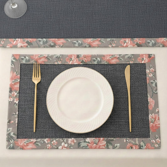 Charcoal Grey Jute Dinning Set With Printed Border-
