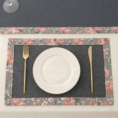 Charcoal Grey Jute Dinning Set With Printed Border-