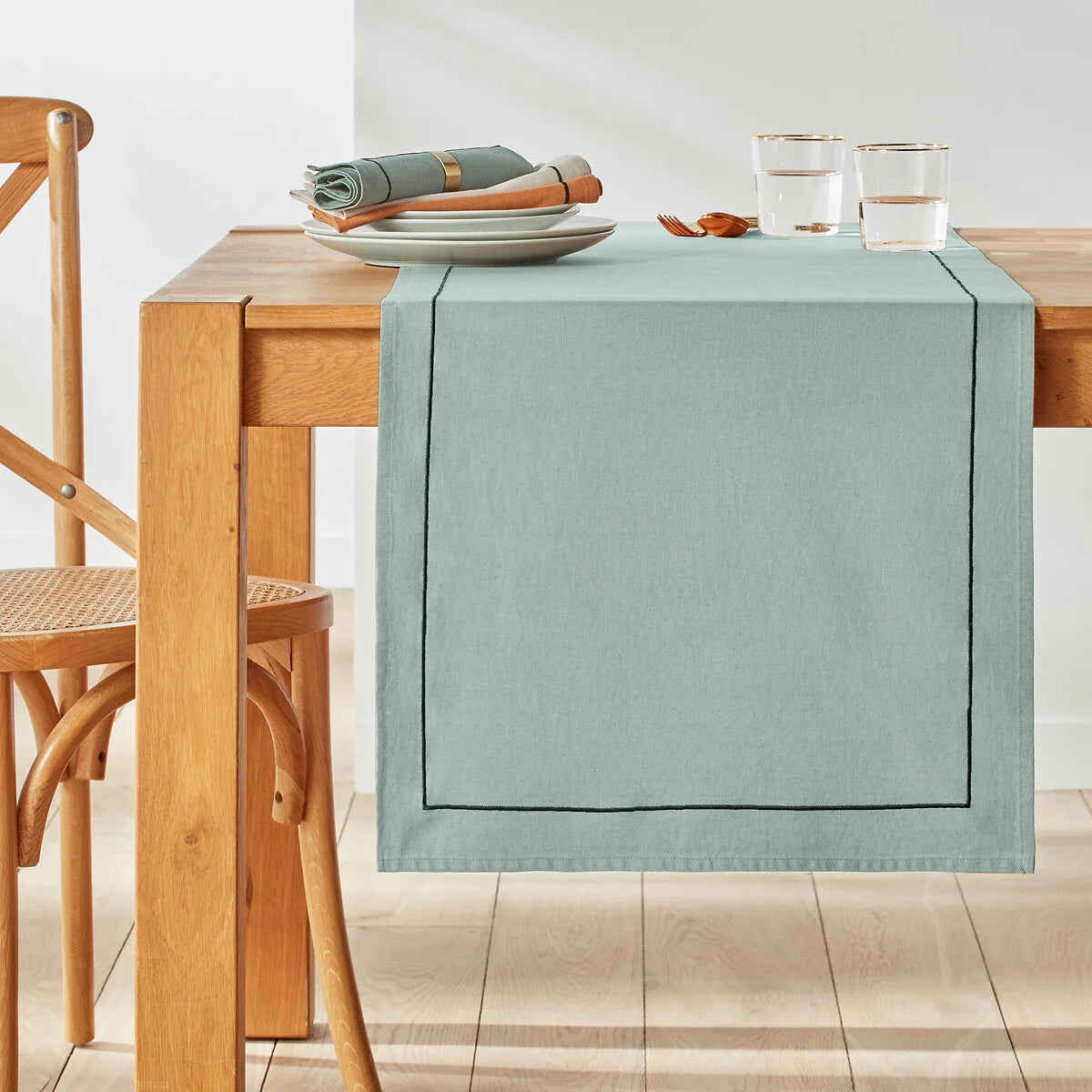 100% Cotton Table Runner With Barrata - Mint Green - 99 Bedding Store