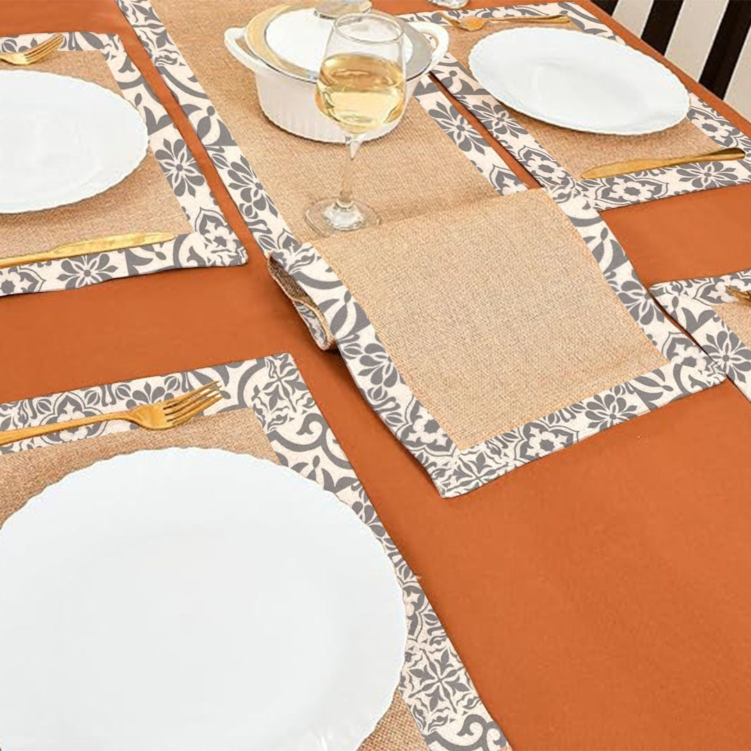 Jute Dinning Set With Border- Grey Morocen