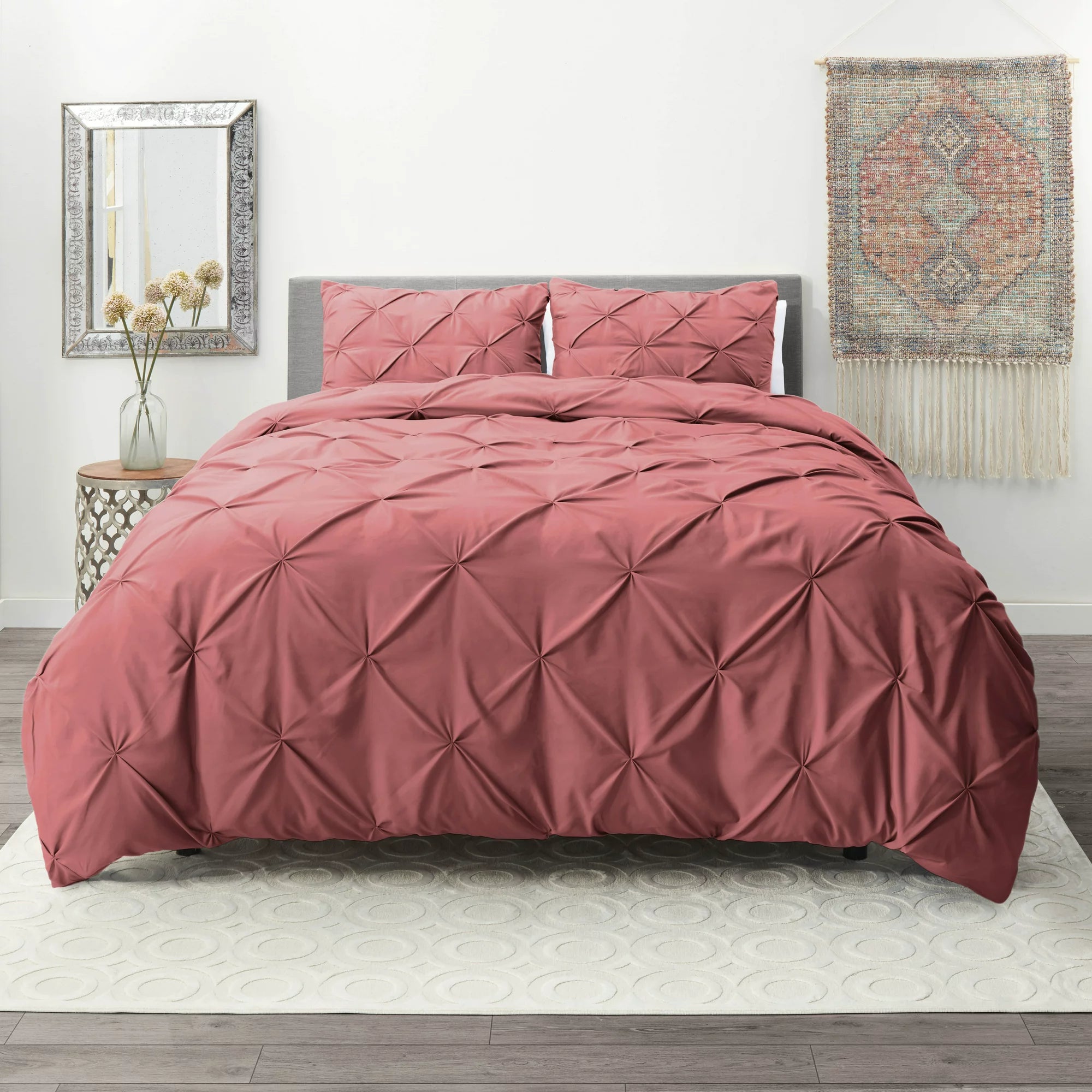 Luxury Cotton Satin Pintuck Duvet Cover Set - Mauve - 99 Bedding Store