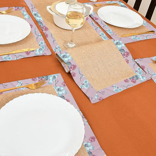 Jute Dinning Set With Border- Rose Garden Pink