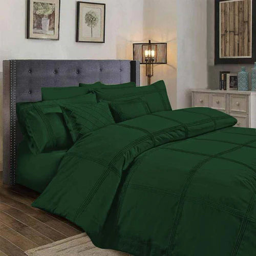 Square Pleated Cotton Quilt Cover Set - Embroiled Green - 99 Bedding Store