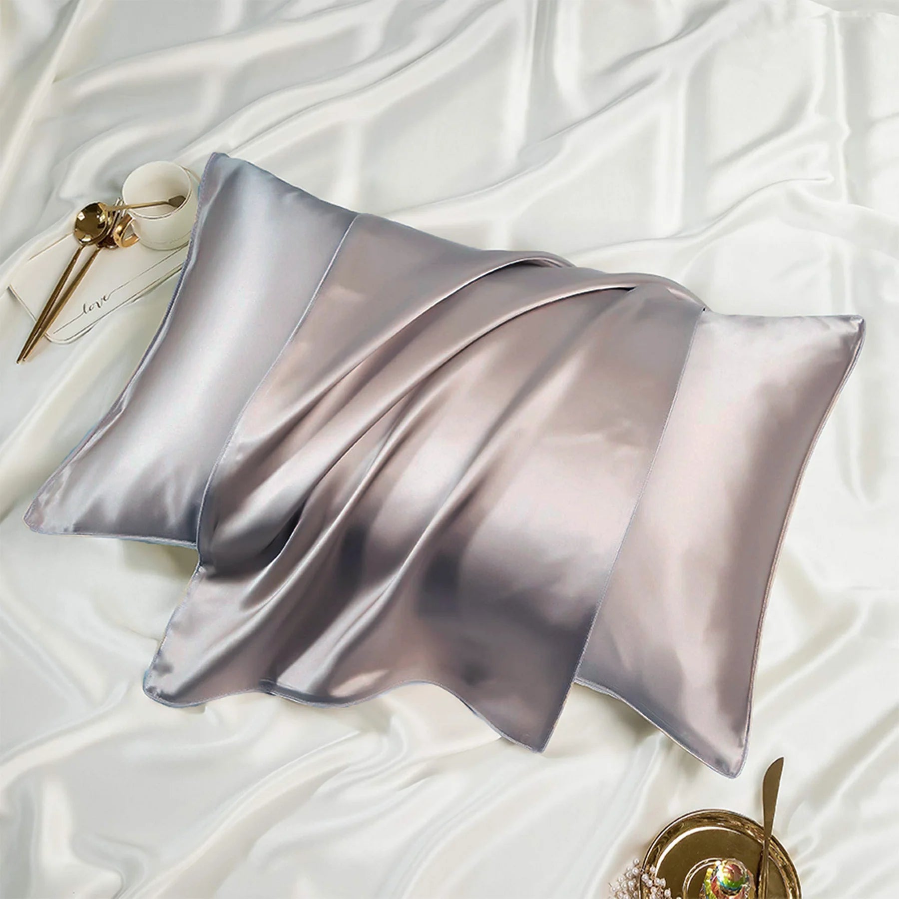 Mulberry Silk Pillowcase Pair Silver - 99 Bedding Store