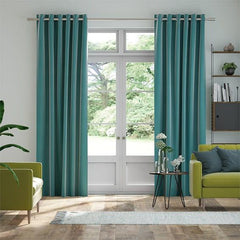 2 PC Plain Dyed Eyelet Curtains with lining-Teal Blue - 99 Bedding Store