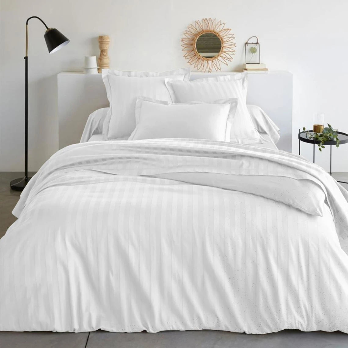 Luxury Strip Satin 6 Pcs Flat Fitted sheet and Duvet Cover Set -