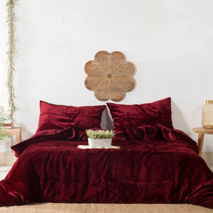 Luxury Velvet Duvet Cover Set - Meroon - 99 Bedding Store