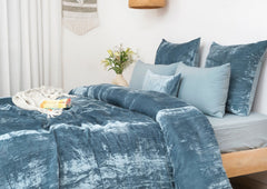 Luxury Velvet Duvet Cover Set - Slat Blue - 99 Bedding Store