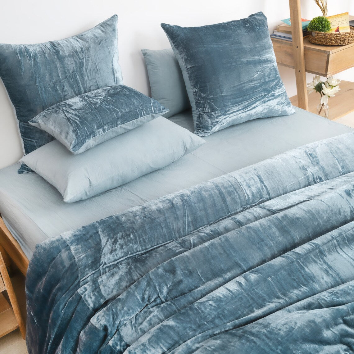 Luxury Velvet Duvet Cover Set - Slat Blue - 99 Bedding Store