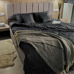 Luxury Strip Satin 6 Pcs Flat Fitted sheet and Duvet Cover Set -