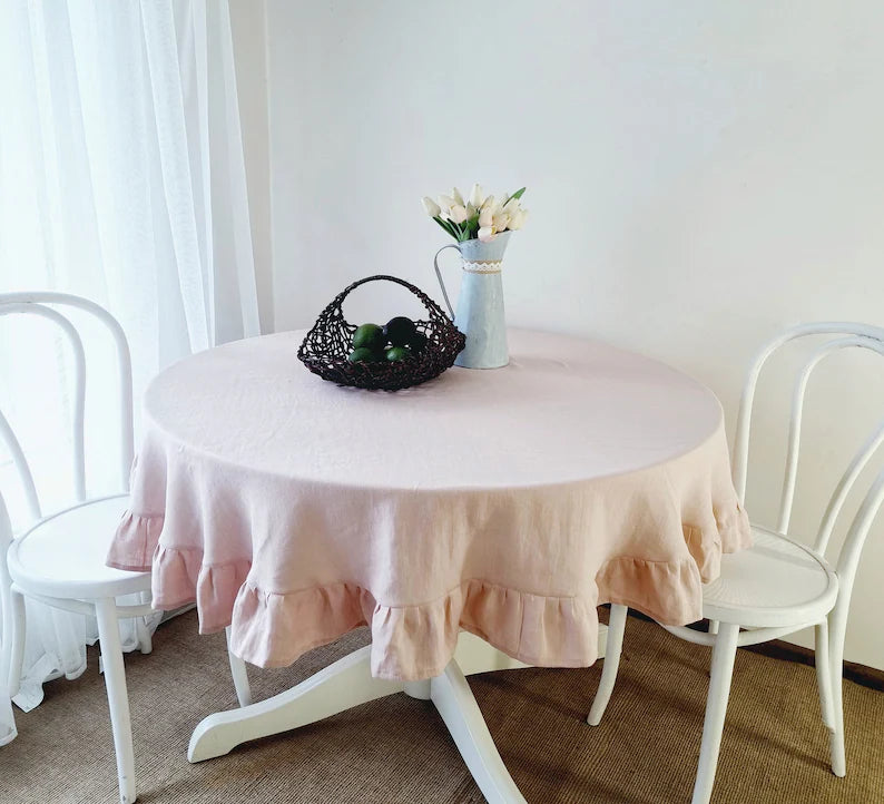 Cotton Decorative Round Tablecloth - With Frilled Bordered