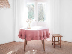 Cotton Decorative Round Tablecloth - With Frilled Bordered