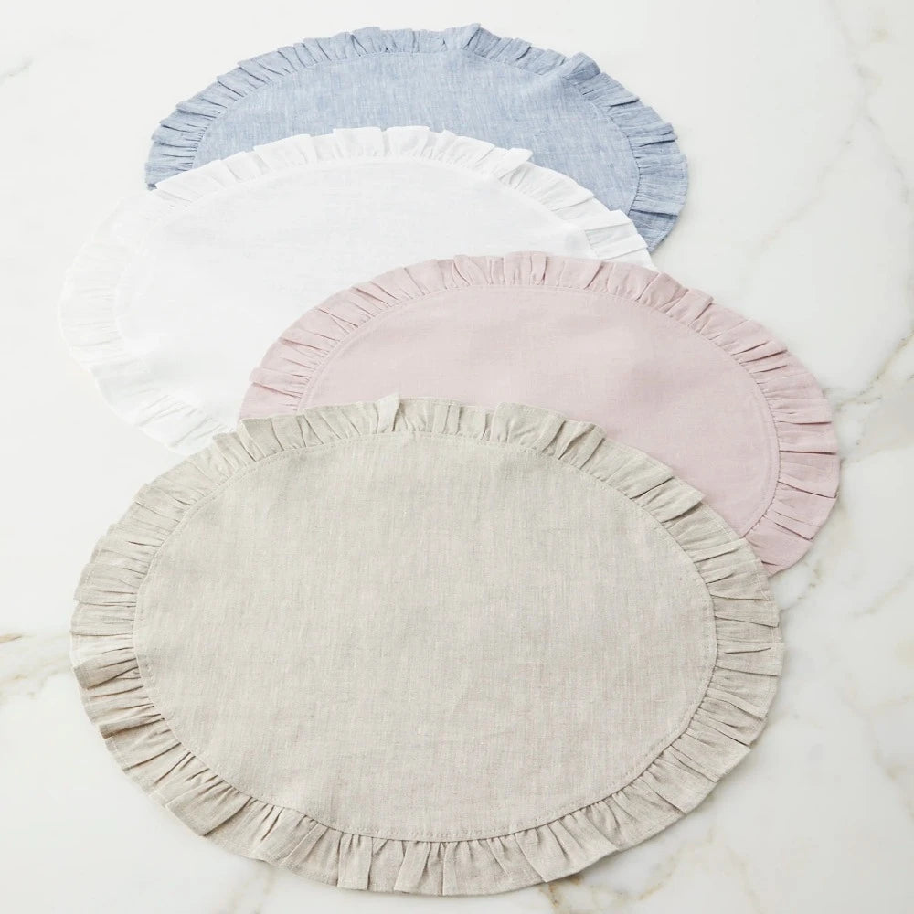 Round Ruffle Plain Cotton Placemats, Set - 99 Bedding Store