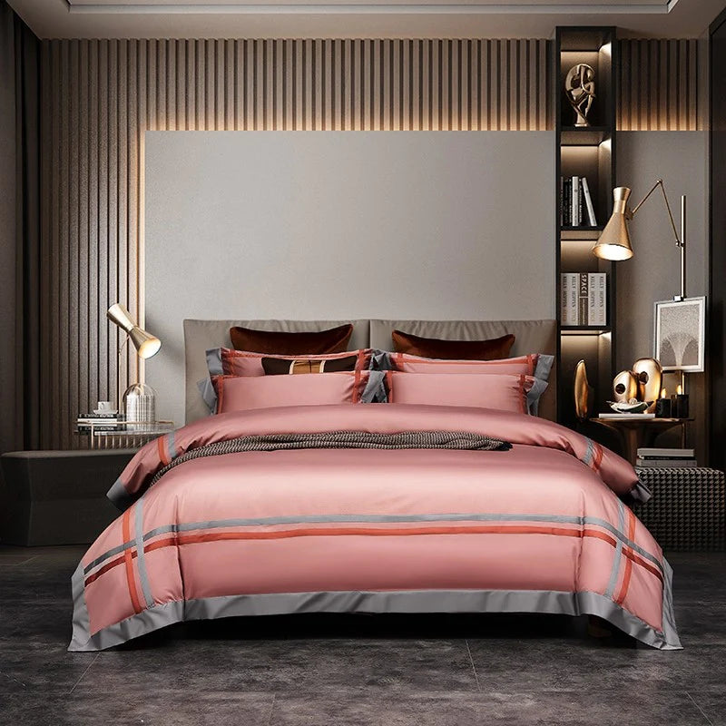 Luxury Hotel Style Cotton Satin Duvet Set-Pink - 99 Bedding Store