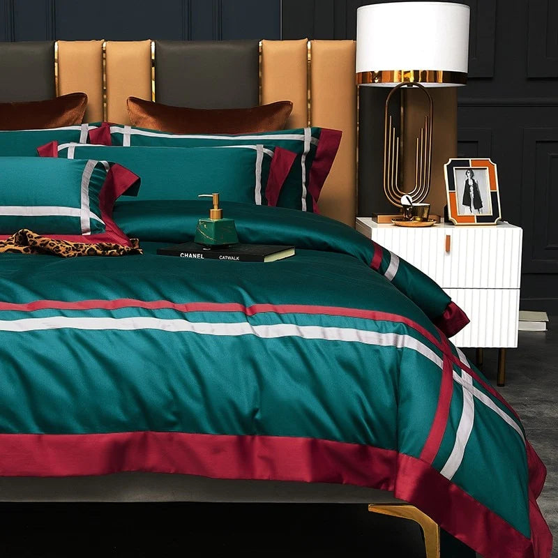 Luxury Hotel Style Cotton Satin Duvet Set-Teal Green - 99 Bedding Store