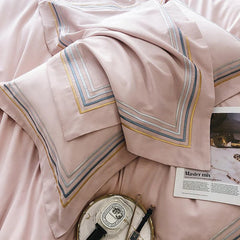 Embroidered Cotton Satin Luxury Baratta Tetra Line Duvet Set-Light Pink - 99 Bedding Store