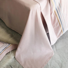 Embroidered Cotton Satin Luxury Baratta Tetra Line Duvet Set-Light Pink - 99 Bedding Store