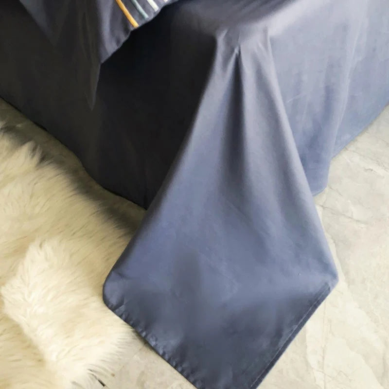 Embroidered Cotton Satin Luxury Baratta Tetra Line Duvet Set-Gery Blue - 99 Bedding Store