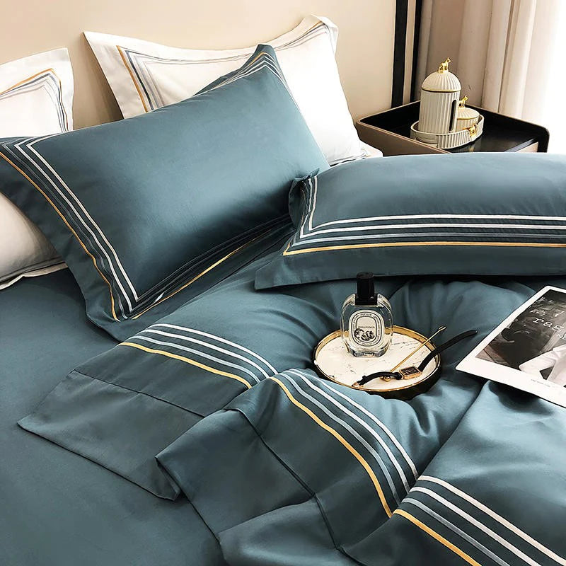 Embroidered Cotton Satin Luxury Baratta Tetra Line Duvet Set-Granite - 99 Bedding Store