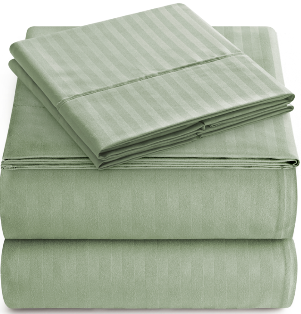 Luxury Strip Satin Bed sheet Set - Sage Green - 99 Bedding Store