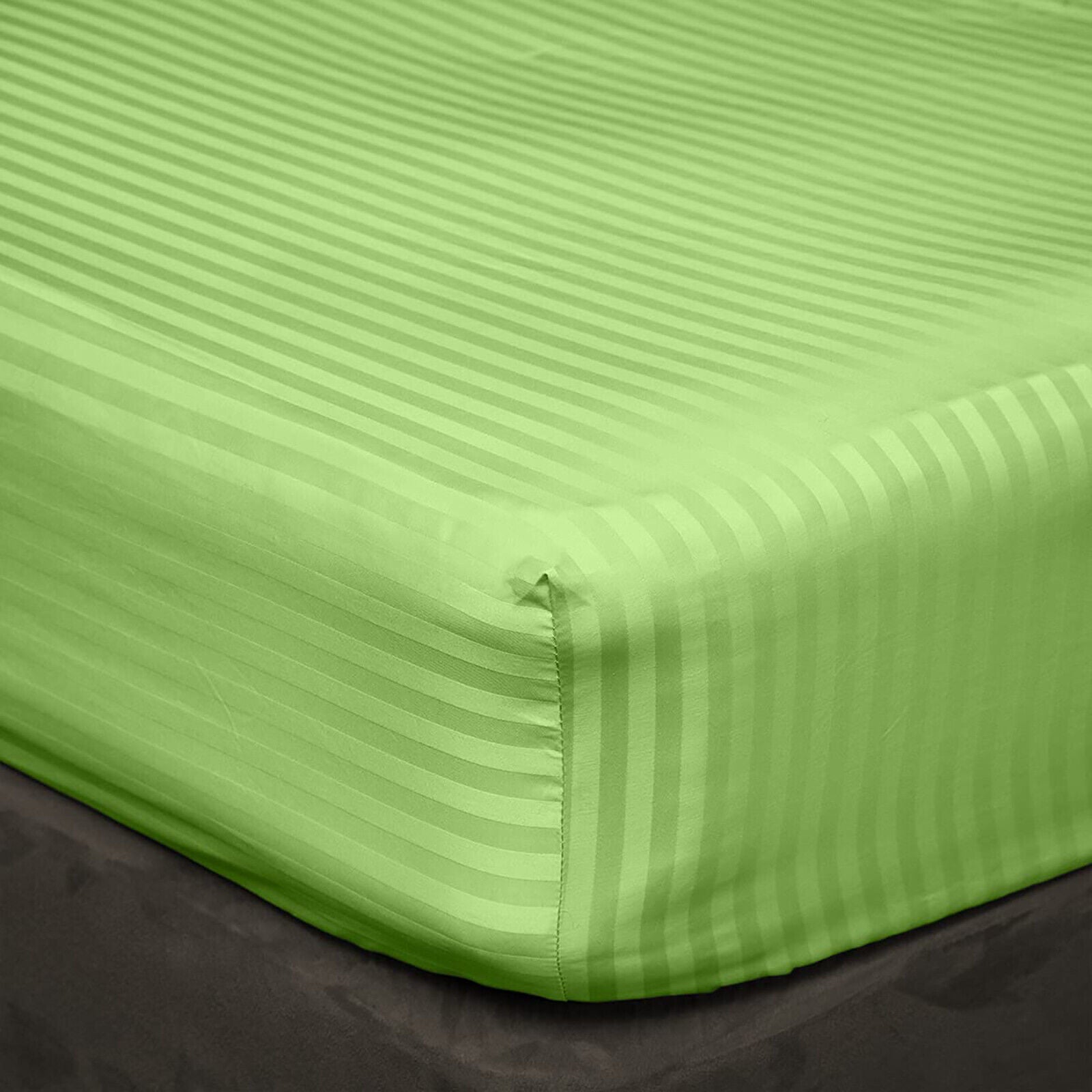 Luxury Egyptian Cotton Satin Strip Fitted Sheet Set -Parrot Green - 99 Bedding Store