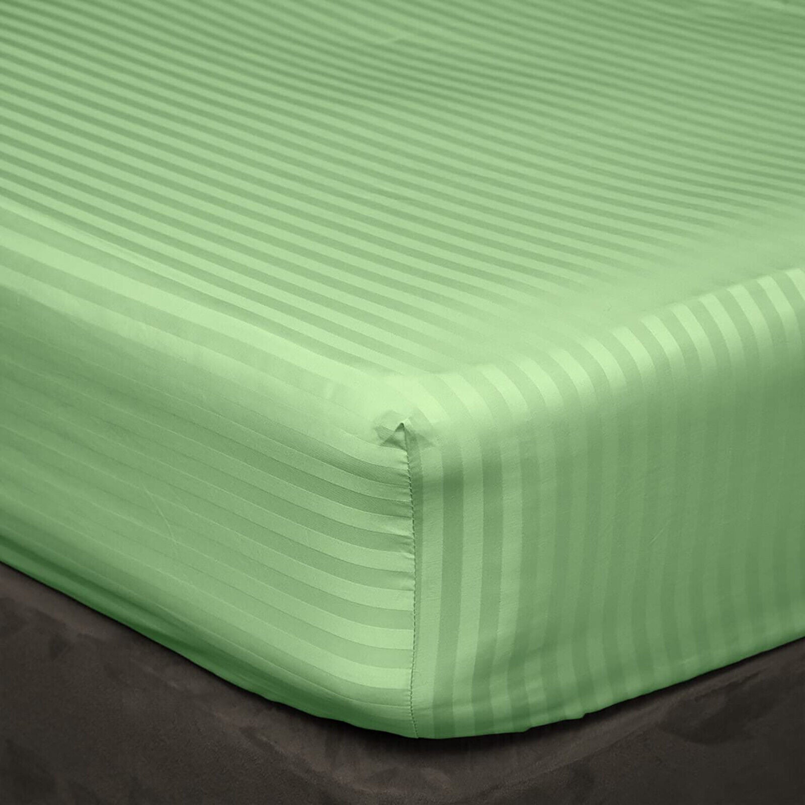 Luxury Egyptian Cotton Satin Strip Fitted Sheet Set -Light Green - 99 Bedding Store