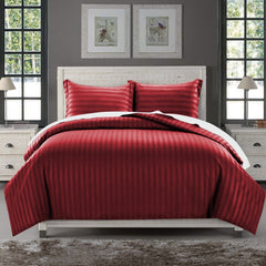 Luxury100% Egyptian Cotton Satin Stripe Duvet Cover Sets Burgundy - 99 Bedding Store