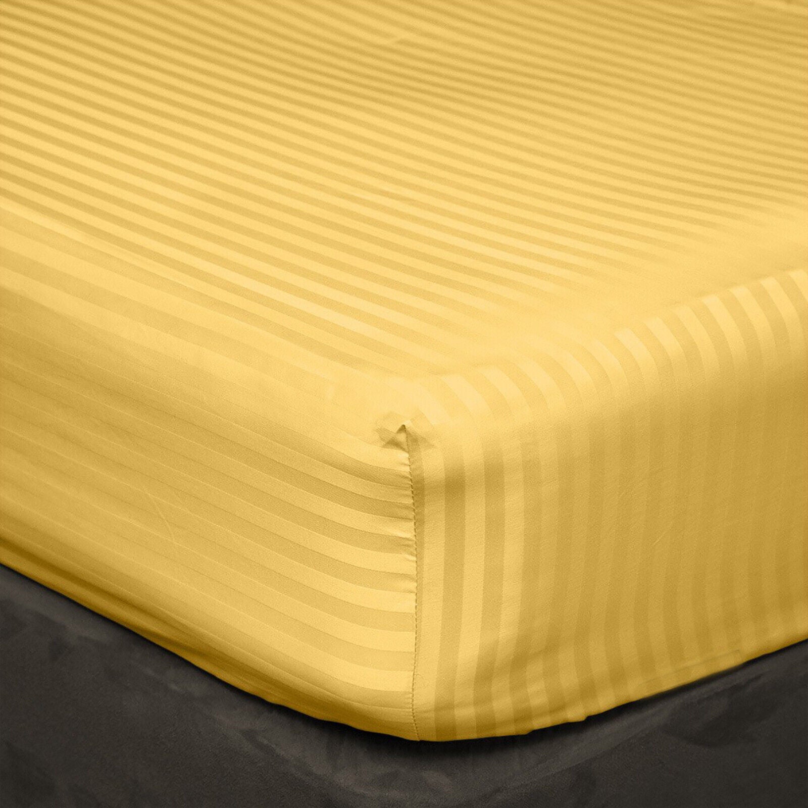 Luxury Egyptian Cotton Satin Strip Fitted Sheet Set - Yellow - 99 Bedding Store